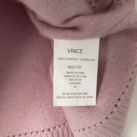 Vince XXS Pointelle Trim V Neck Cashmere Sweater - Picture 9 of 11